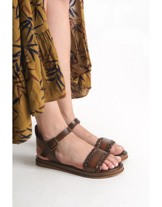 Zarina Örgü Detaylı Düz Rahat Bodrum Sandalet