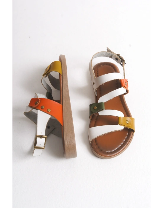 Crina Hakiki Deri Dalga Bantlı Rahat Sandalet