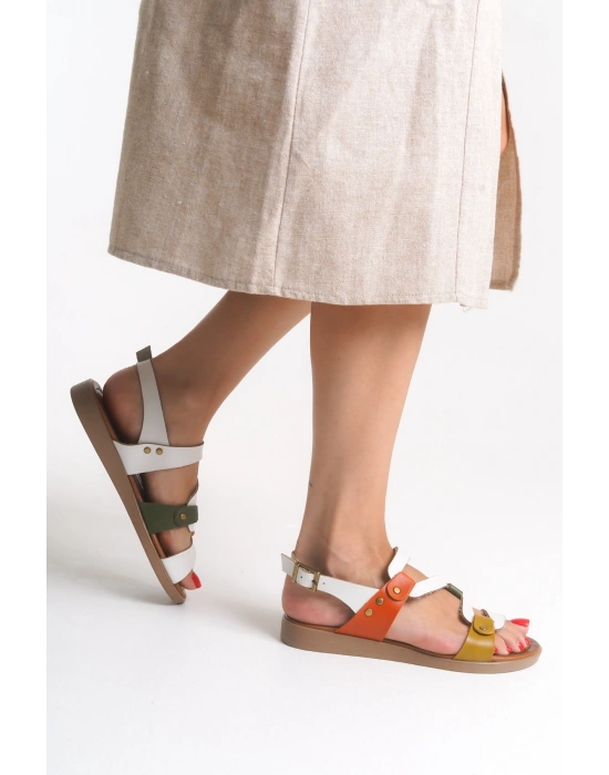 Crina Hakiki Deri Dalga Bantlı Rahat Sandalet