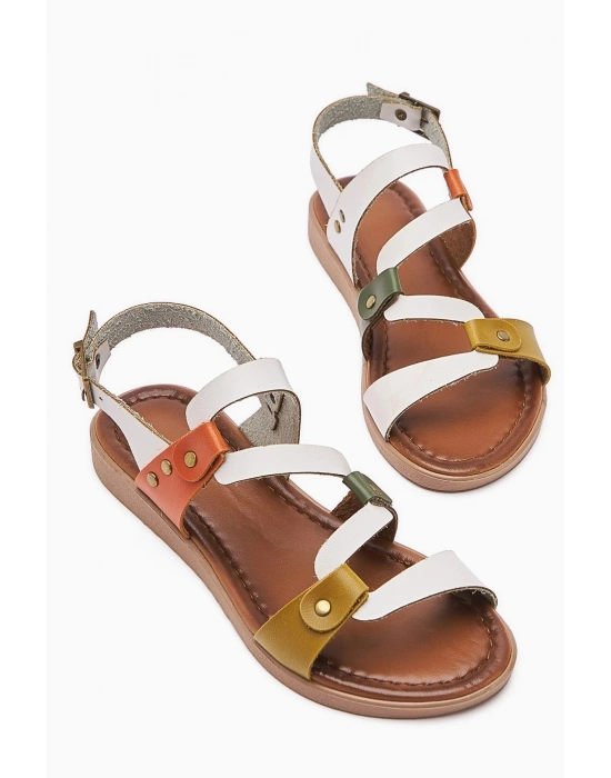 Crina Hakiki Deri Dalga Bantlı Rahat Sandalet