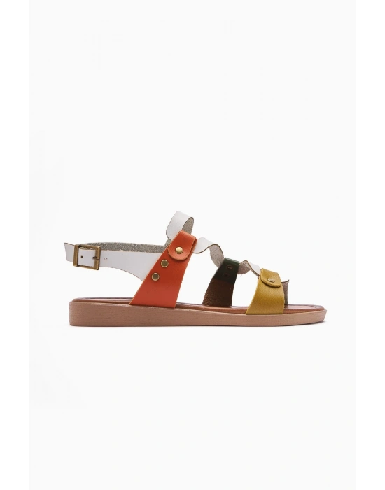 Crina Hakiki Deri Dalga Bantlı Rahat Sandalet