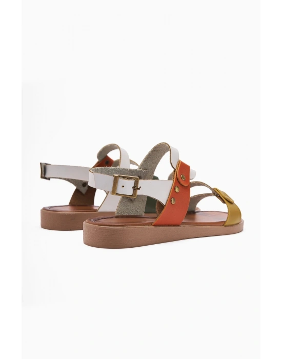 Crina Hakiki Deri Dalga Bantlı Rahat Sandalet