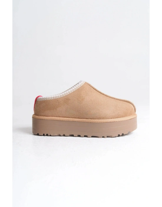 Kadın İçi Tüylü Süet Yarım Bot Rahat Ev Terliği Kalın Taban