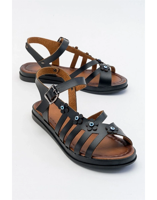 Janet Deri Detaylı Kafesli Bodrum Sandalet