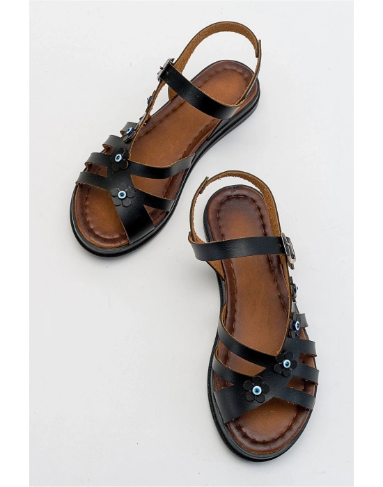 Janet Deri Detaylı Kafesli Bodrum Sandalet