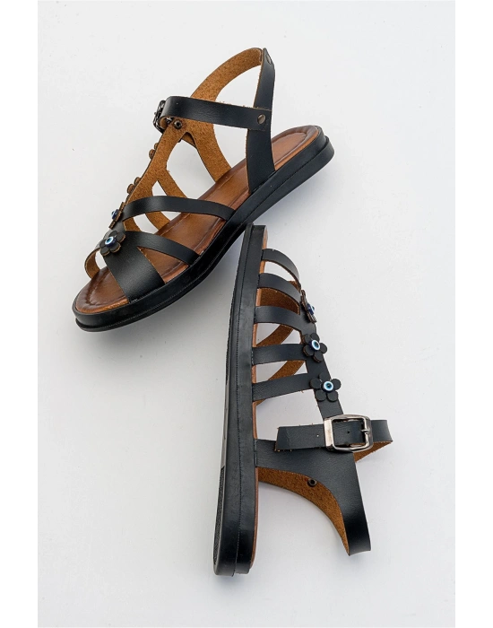 Janet Deri Detaylı Kafesli Bodrum Sandalet