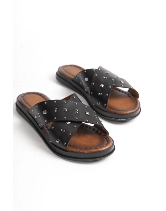 Mia Deri Çapraz Troklu Terlik