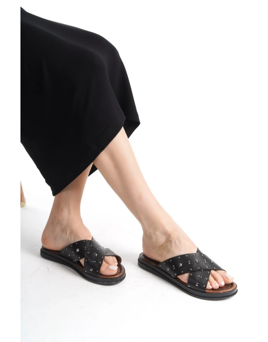 Mia Deri Çapraz Troklu Terlik