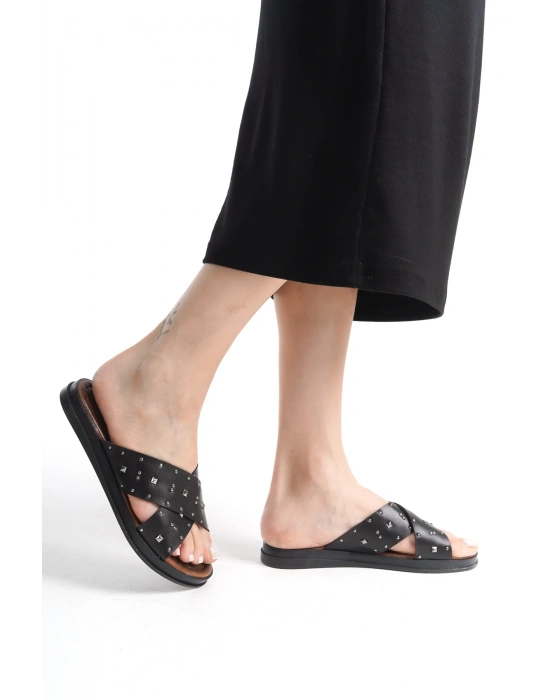 Mia Deri Çapraz Troklu Terlik