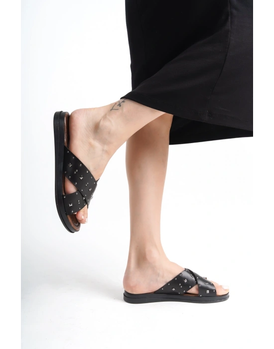 Mia Deri Çapraz Troklu Terlik