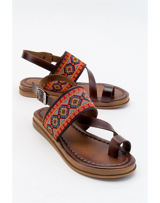 Shila Parmak Arası Çapraz Bant Deri Bodrum Sandalet