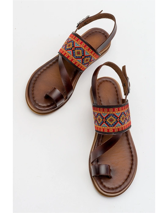 Shila Parmak Arası Çapraz Bant Deri Bodrum Sandalet
