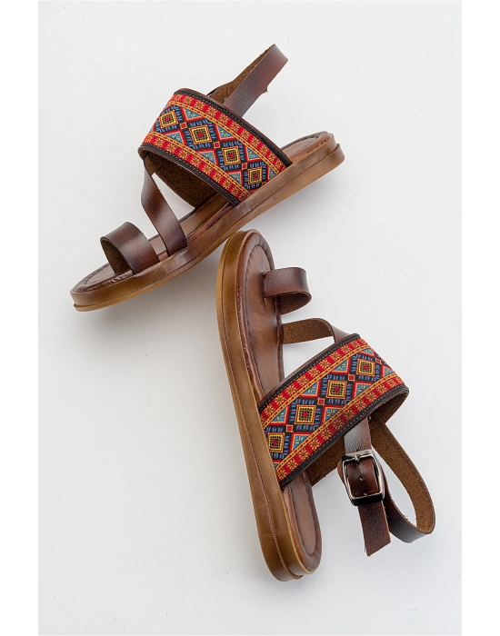 Shila Parmak Arası Çapraz Bant Deri Bodrum Sandalet