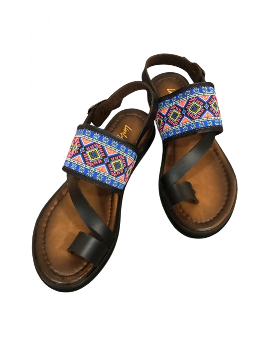 Shila Parmak Arası Çapraz Bant Deri Bodrum Sandalet