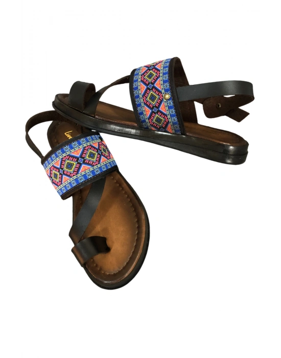 Shila Parmak Arası Çapraz Bant Deri Bodrum Sandalet