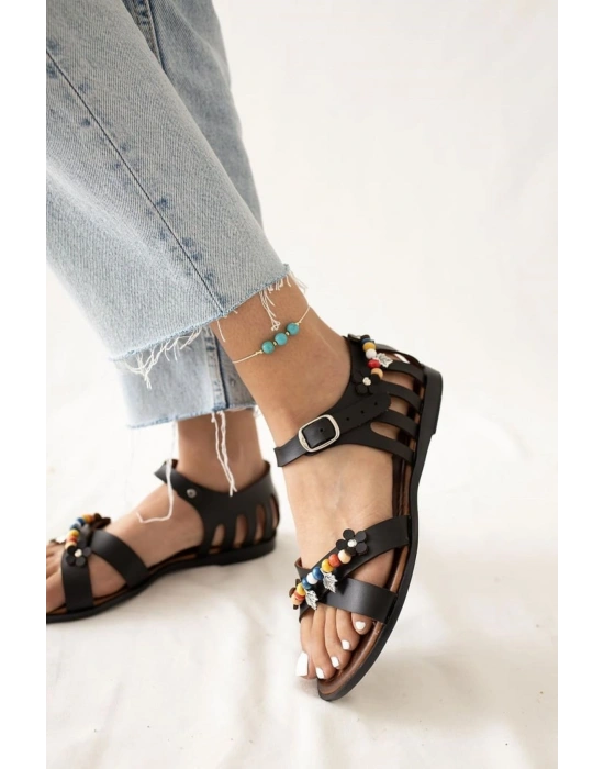 Sia Kafesli Boncuklu Bodrum Sandalet