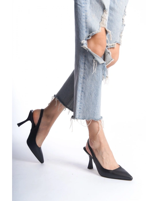 Kadın Arkası Açık Lastikli Rahat Taban Kadeh Topuk Stiletto Ayakkabı Topuk 7cm