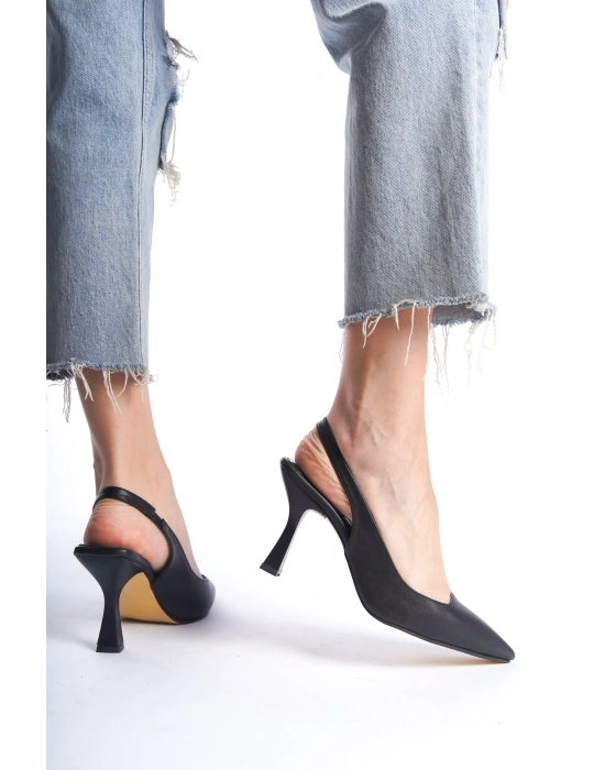 Kadın Arkası Açık Lastikli Rahat Taban Kadeh Topuk Stiletto Ayakkabı Topuk 7cm