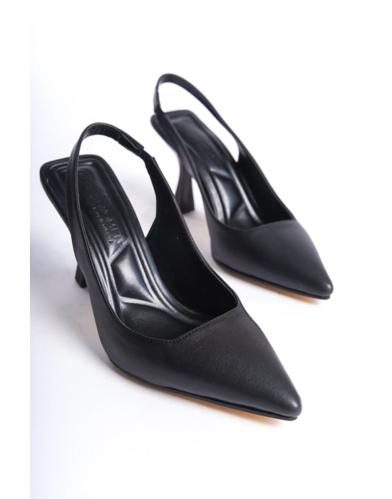 Kadın Arkası Açık Lastikli Rahat Taban Kadeh Topuk Stiletto Ayakkabı Topuk 7cm