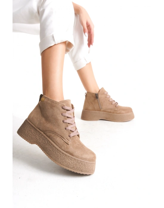 Verona Kadın Kalın Tabanlı Rahat Bağcıklı Ve Yandan Fermuarlı Süet Bot