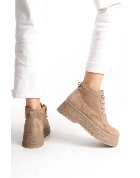 Verona Kadın Kalın Tabanlı Rahat Bağcıklı Ve Yandan Fermuarlı Süet Bot