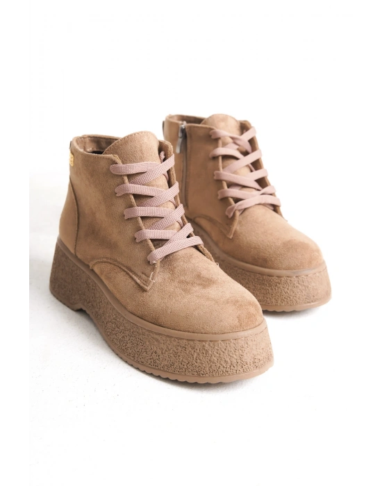 Verona Kadın Kalın Tabanlı Rahat Bağcıklı Ve Yandan Fermuarlı Süet Bot