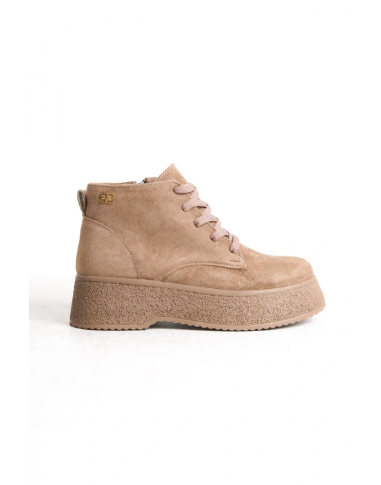 Verona Kadın Kalın Tabanlı Rahat Bağcıklı Ve Yandan Fermuarlı Süet Bot