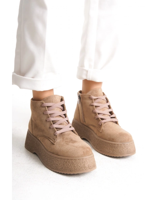 Verona Kadın Kalın Tabanlı Rahat Bağcıklı Ve Yandan Fermuarlı Süet Bot