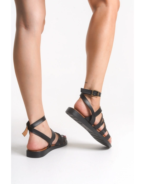 Luiza Hakiki Deri Bilekten Bağlamalı Rahat Bodrum Sandalet