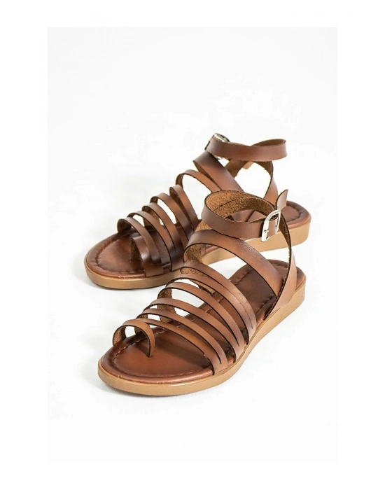 Luiza Hakiki Deri Bilekten Bağlamalı Rahat Bodrum Sandalet