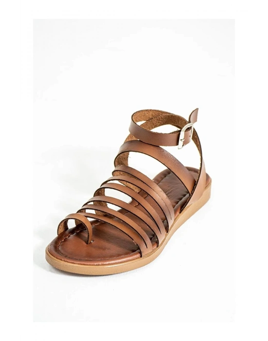 Luiza Hakiki Deri Bilekten Bağlamalı Rahat Bodrum Sandalet