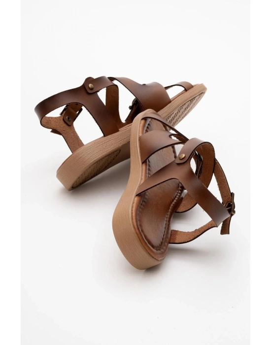 Lira Hakiki Deri Çift Tokalı Ayarlanabilir Çapraz Rahat Sandalet