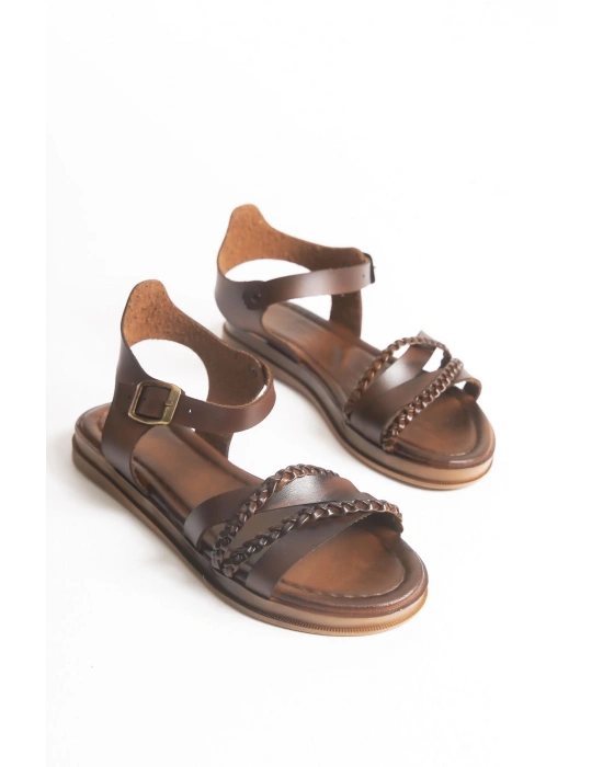 Raisa Çift Örgü Detaylı Düz Rahat Bodrum Sandalet