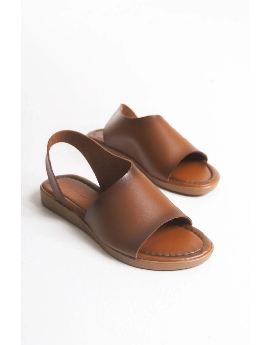 Amara Hakiki Deri Geniş Bantlı Önü Açık Rahat Sandalet