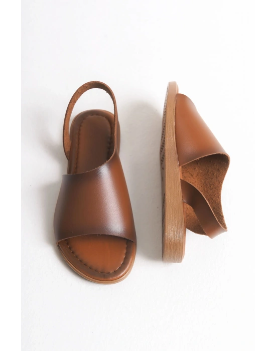 Amara Hakiki Deri Geniş Bantlı Önü Açık Rahat Sandalet