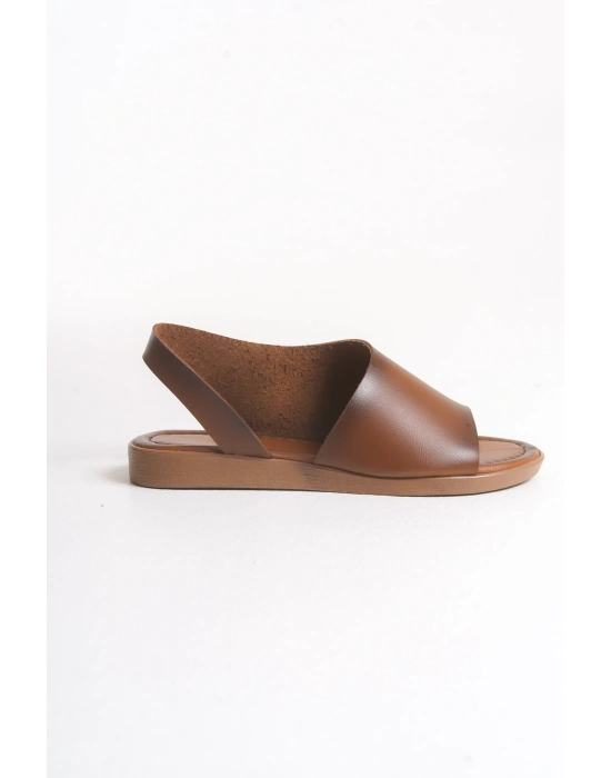 Amara Hakiki Deri Geniş Bantlı Önü Açık Rahat Sandalet