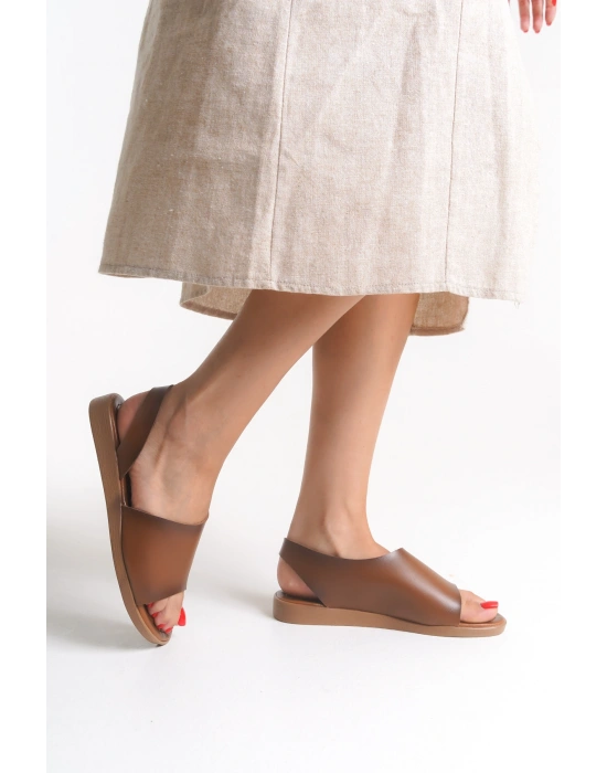 Amara Hakiki Deri Geniş Bantlı Önü Açık Rahat Sandalet