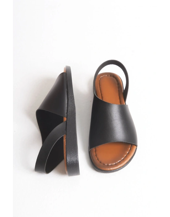 Amara Hakiki Deri Geniş Bantlı Önü Açık Rahat Sandalet