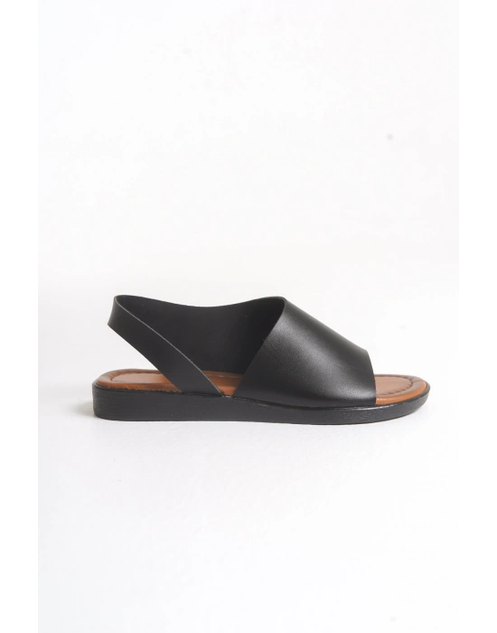 Amara Hakiki Deri Geniş Bantlı Önü Açık Rahat Sandalet