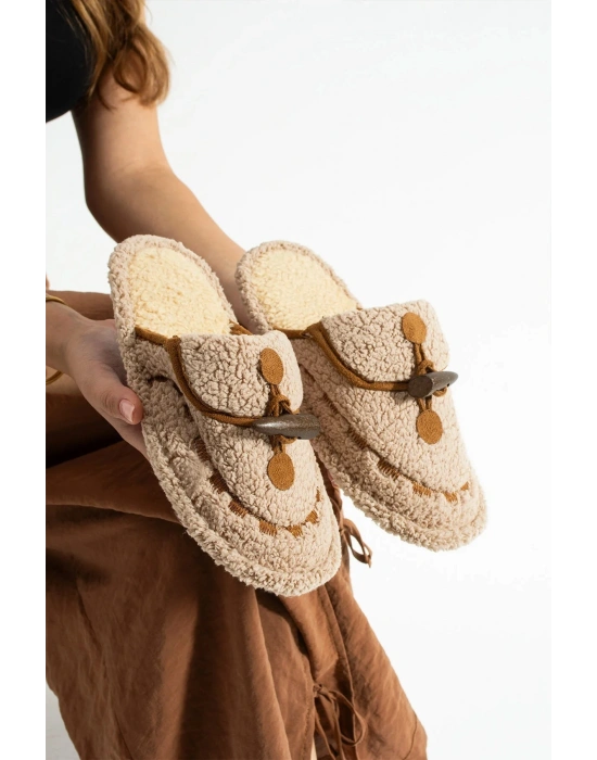 Nelly Düğmeli Detaylı Havlu Kadın Ev Terliği