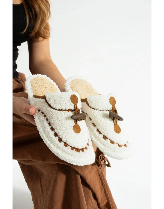 Nelly Düğmeli Detaylı Havlu Kadın Ev Terliği