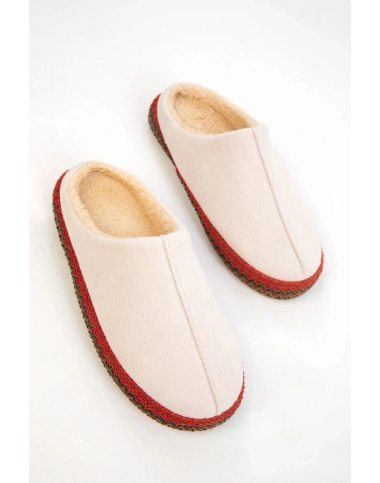 Kadın İçi Kürklü Hasır Şerit Detaylı Rahat Sessiz Ev Terliği