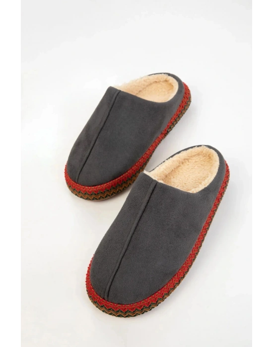 Kadın İçi Kürklü Hasır Şerit Detaylı Rahat Sessiz Ev Terliği