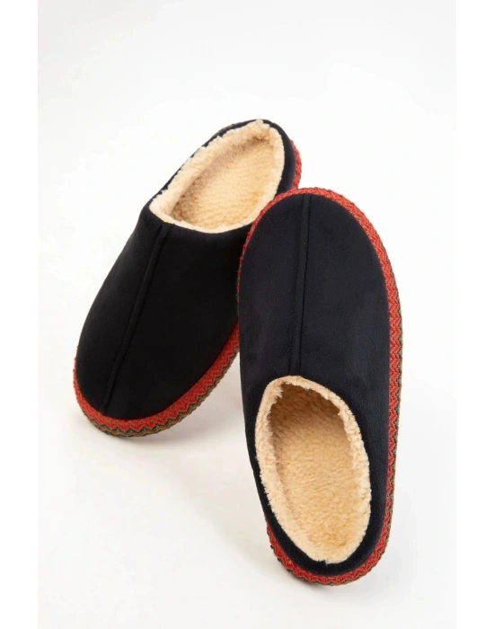 Kadın İçi Kürklü Hasır Şerit Detaylı Rahat Sessiz Ev Terliği