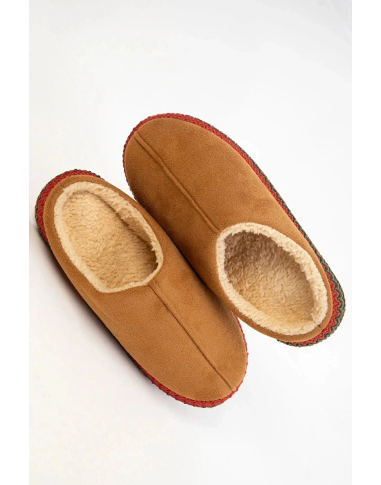 Kadın İçi Kürklü Hasır Şerit Detaylı Rahat Sessiz Ev Terliği