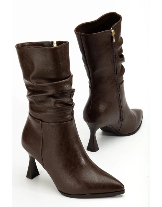 Marta Sivri Burun Körüklü Yandan Fermuarlı Kadeh Topuklu