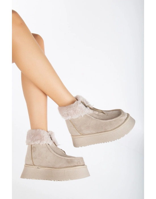 Silva Önden Fermuarlı Kürk Astarlı Kalın Taban Rahat Kadın Bot