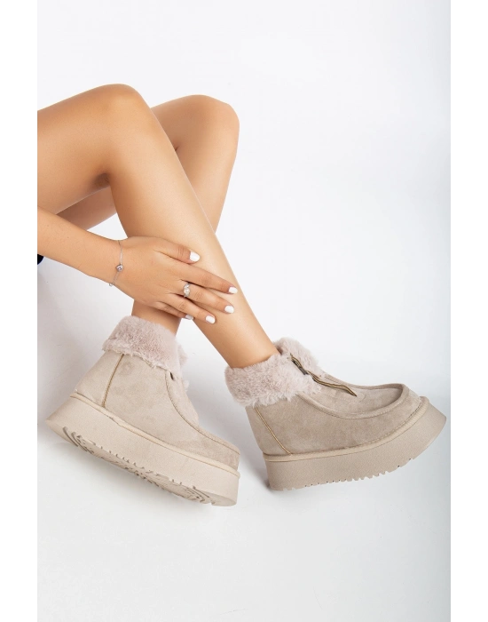 Silva Önden Fermuarlı Kürk Astarlı Kalın Taban Rahat Kadın Bot