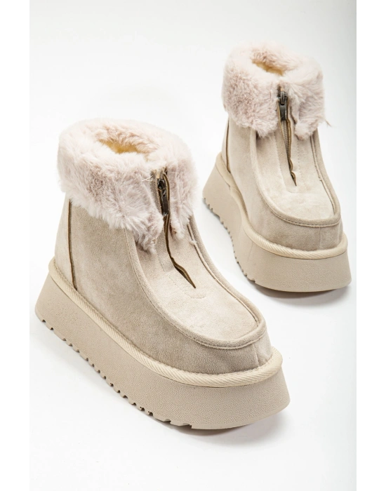 Silva Önden Fermuarlı Kürk Astarlı Kalın Taban Rahat Kadın Bot