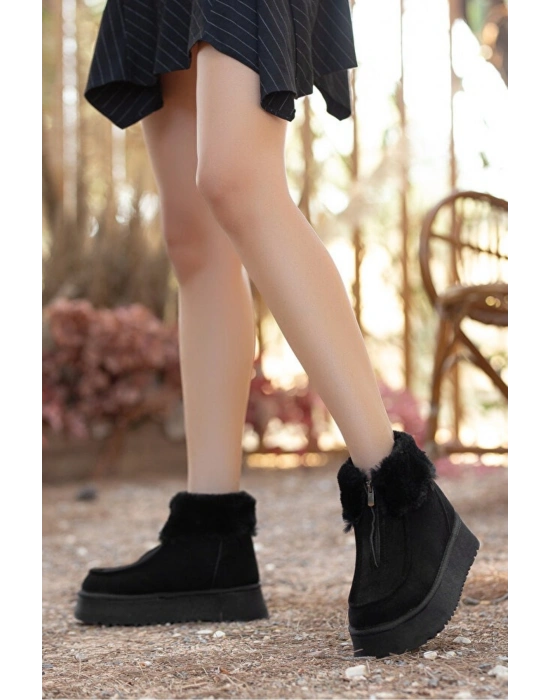 Silva Önden Fermuarlı Kürk Astarlı Kalın Taban Rahat Kadın Bot